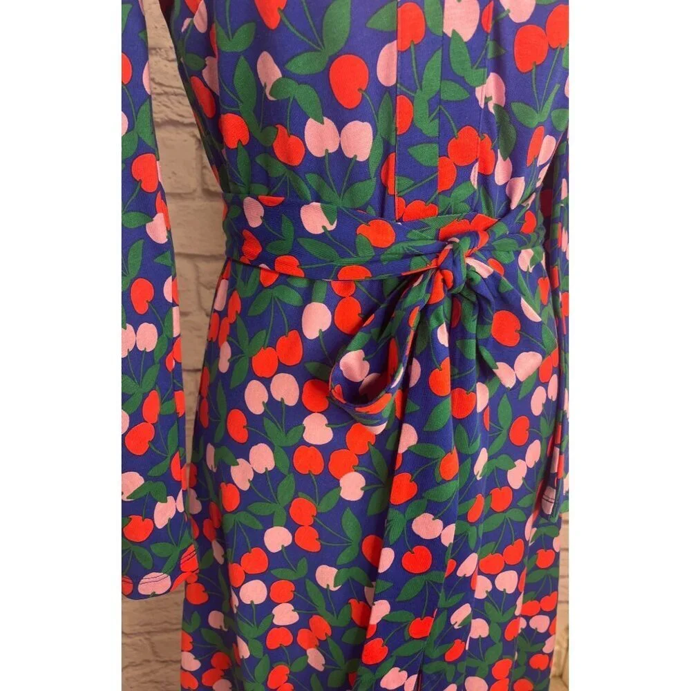 Boden Imogen Cherries Collar Dress Belted Ladies Size 2P Blue Pink Red - Picture 5 of 10
